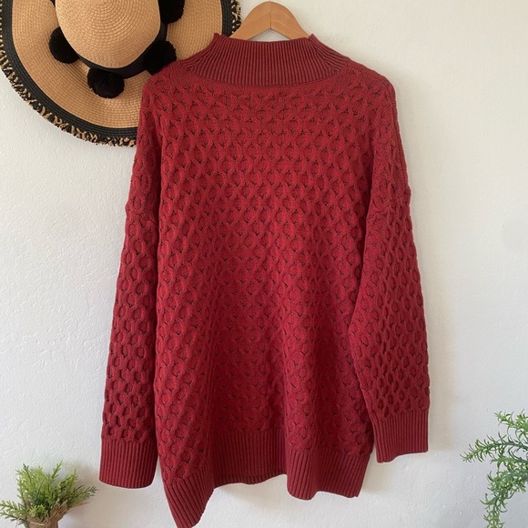 Knox Rose Red Cozy Chunky Knit Oversized Mock Turtleneck Sweater NWT - Picture 6 of 11